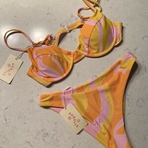 Aurielle Vibrant Yellow and Pink Bikini Set NWT - SZ Med